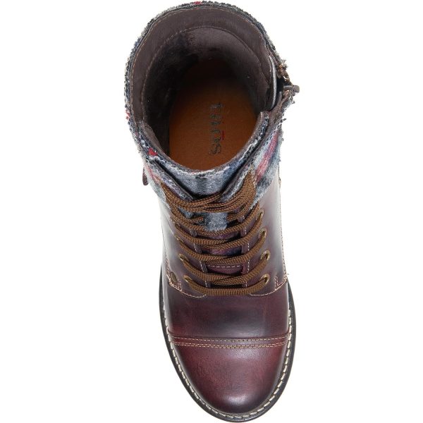 Women s Taos Crave Bordeaux Plaid Leather Fabric Hot on Sale