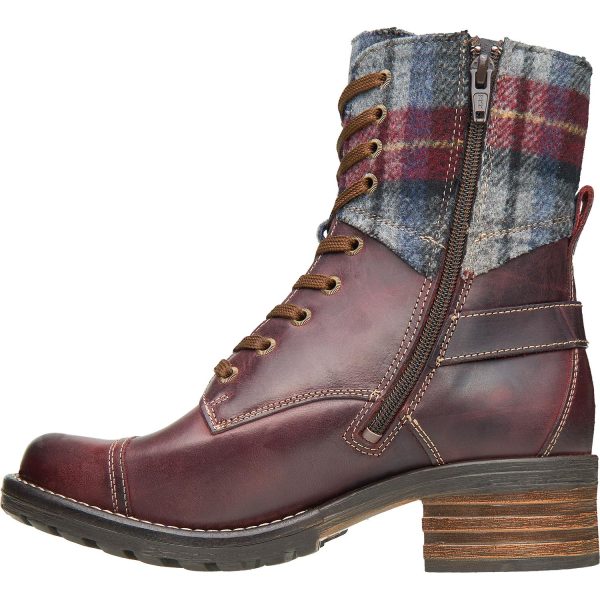 Women s Taos Crave Bordeaux Plaid Leather Fabric Hot on Sale