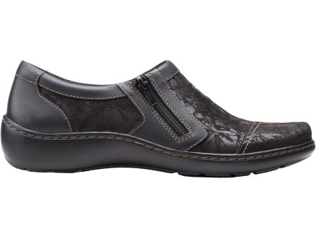 Women s Clarks Cora Giny Black Textile Leather Cheap