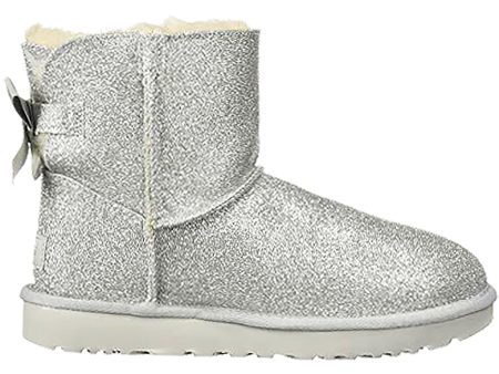 Women s UGG Mini Bailey Bow Sparkle Silver Textile Cheap