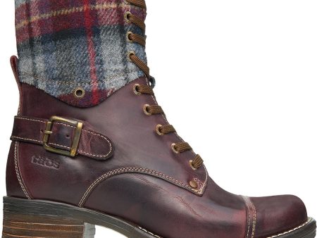 Women s Taos Crave Bordeaux Plaid Leather Fabric Hot on Sale