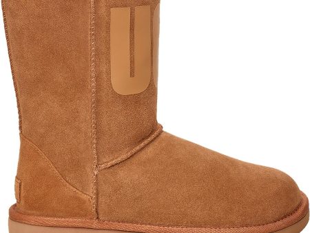 Women s UGG Classic Short Rubber Logo Chestnut Suede Supply