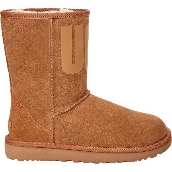 Women s UGG Classic Short Rubber Logo Chestnut Suede Supply